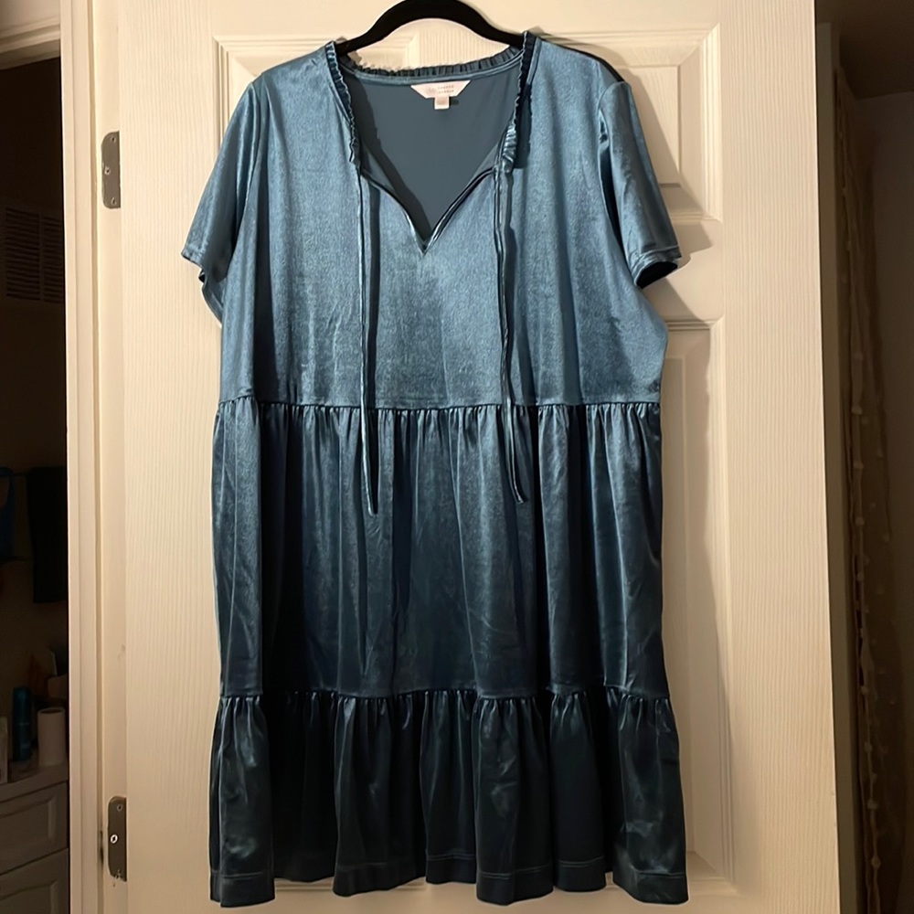LC Lauren Conrad Ruffle Neck Velvet Babydoll Dress